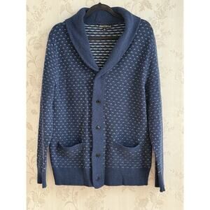J. Crew Sweater Mens Sz L Cardigan Shawl Neck Birdseye Navy Grandpa Academia Dad